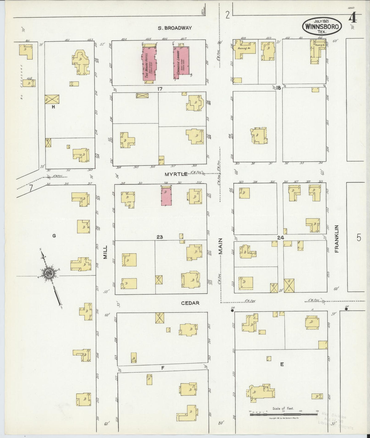 Sanborn Fire Insurance Map from Winnsboro, Wood County, Texas (1921), Sheet #0004 - Complete Map Set gallery image, historic Sanborn map, vintage wall art, Texas Texas