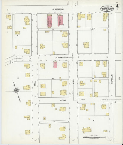 Sanborn Fire Insurance Map from Winnsboro, Wood County, Texas (1921), Sheet #0004 - Complete Map Set gallery image, historic Sanborn map, vintage wall art, Texas Texas