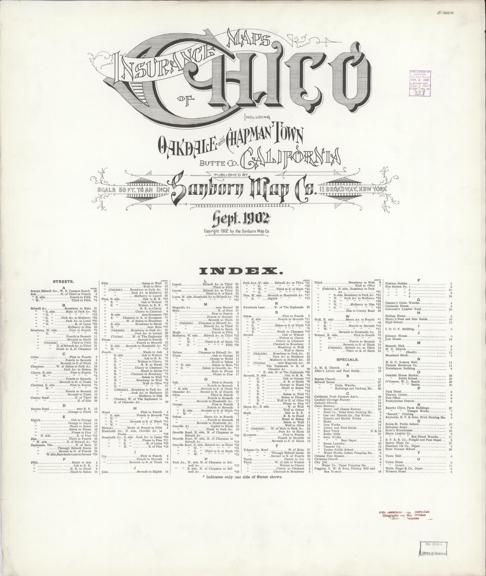 Sanborn Fire Insurance Map from Chico, Butte County, California (1902), Sheet #0001 - Historic Sanborn Fire Insurance Map Print, vintage old map wall art, antique decor, genealogy gift, California California map