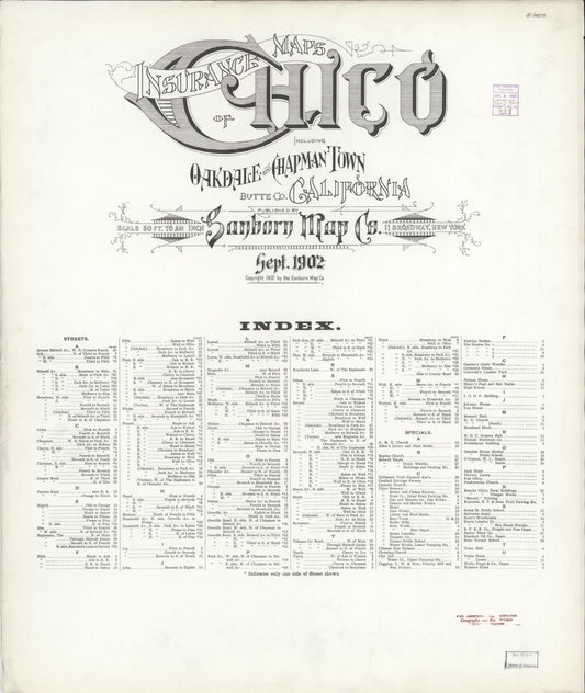 Sanborn Fire Insurance Map from Chico, Butte County, California (1902), Sheet #0001 - Historic Sanborn Fire Insurance Map Print, vintage old map wall art, antique decor, genealogy gift, California California map