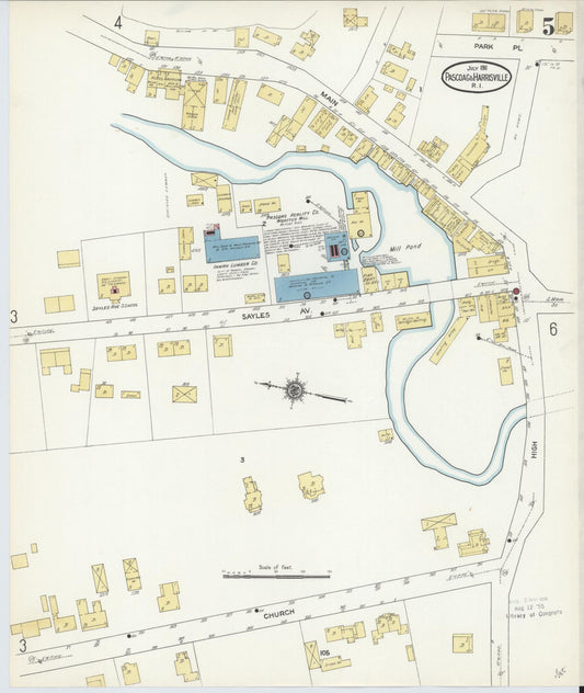 Sanborn Fire Insurance Map from Pascoag, Providence County, Rhode Island (1911), Sheet #0005 - Historic Sanborn Fire Insurance Map Print, vintage old map wall art, antique decor, genealogy gift, Rhode Island Rhode Island map