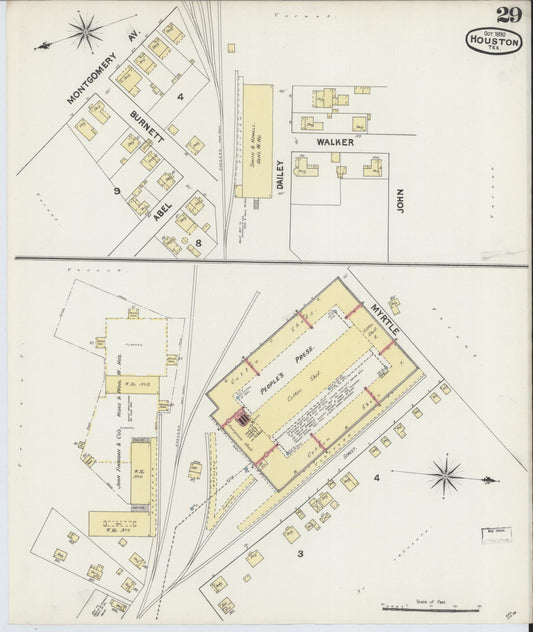 Sanborn Fire Insurance Map from Houston, Harris County, Texas (1890), Sheet #0029 - Historic Sanborn Fire Insurance Map Print, vintage old map wall art, antique decor, genealogy gift, Texas Texas map
