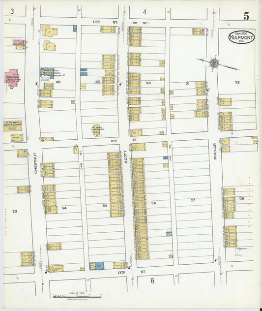 Sanborn Fire Insurance Map from Kulpmont, Northumberland County, Pennsylvania (1920), Sheet #0005 - Historic Sanborn Fire Insurance Map Print, vintage old map wall art, antique decor, genealogy gift, Pennsylvania Pennsylvania map