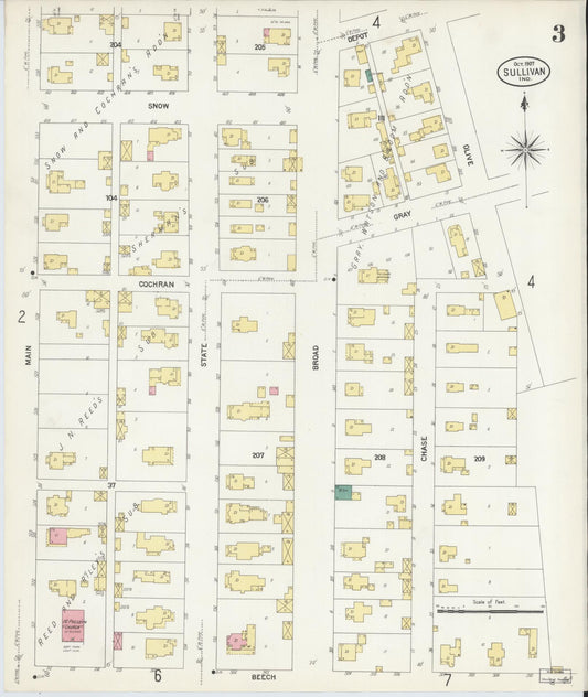 Sanborn Fire Insurance Map from Sullivan, Sullivan County, Indiana (1907), Sheet #0003 - Historic Sanborn Fire Insurance Map Print, vintage old map wall art, antique decor, genealogy gift, Indiana Indiana map