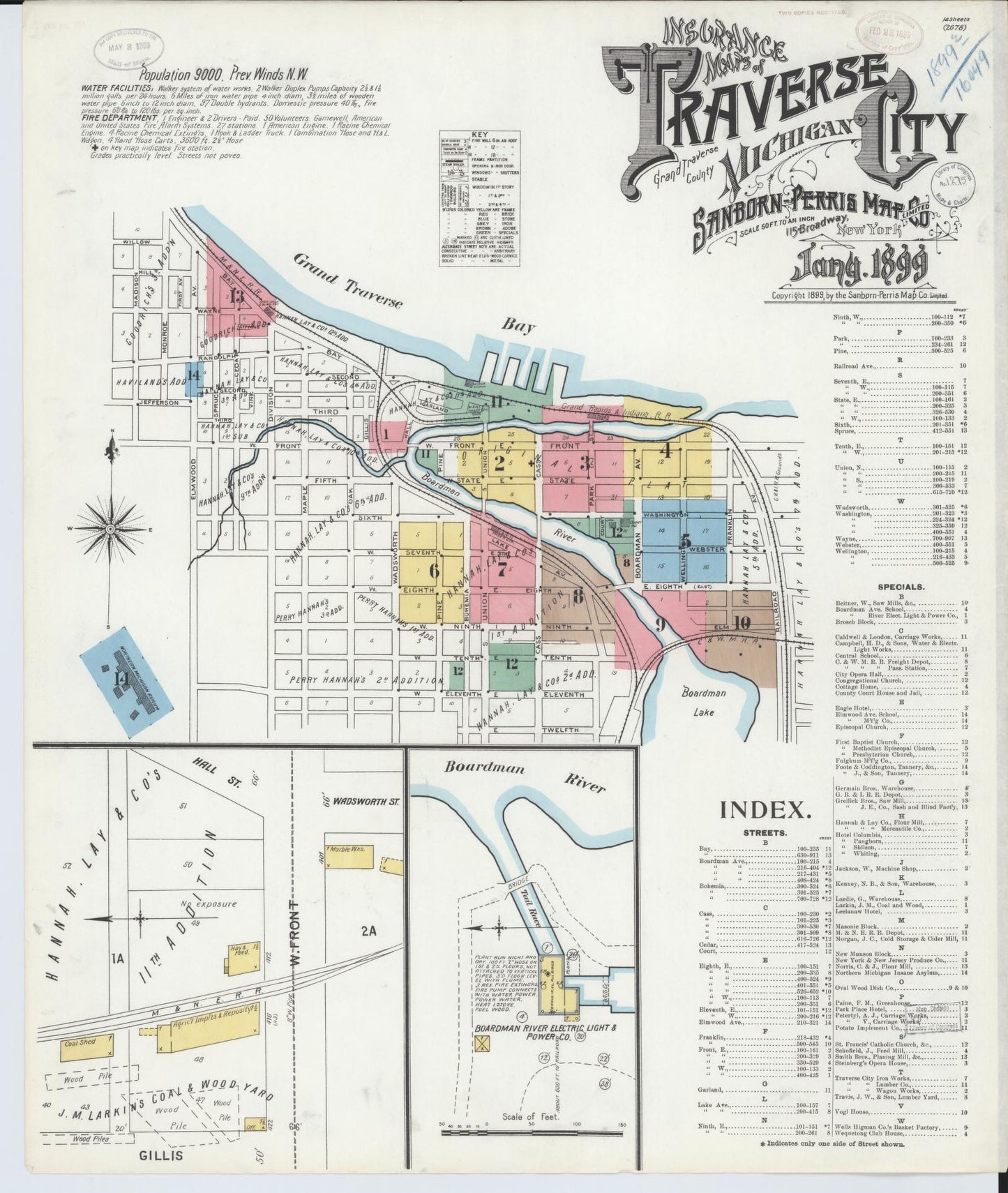Sanborn Fire Insurance Map from Traverse City, Grand Traverse County, Michigan (1899), Sheet #0001 - Complete Map Set gallery image, historic Sanborn map, vintage wall art, Michigan Michigan