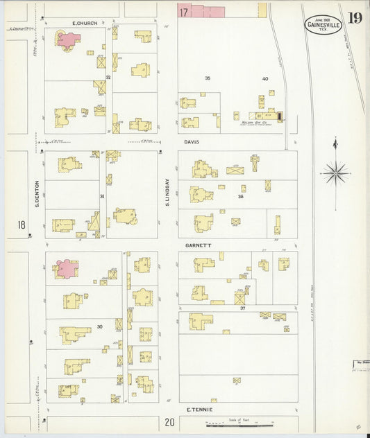 Sanborn Fire Insurance Map from Gainesville, Cooke County, Texas (1908), Sheet #0019 - Historic Sanborn Fire Insurance Map Print, vintage old map wall art, antique decor, genealogy gift, Texas Texas map