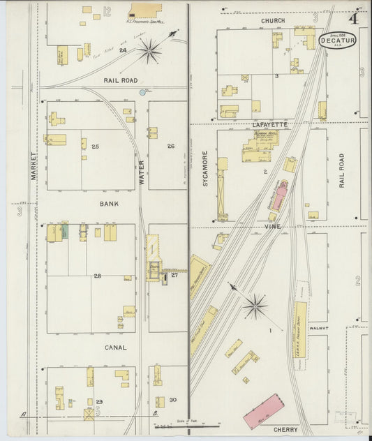 Sanborn Fire Insurance Map from Decatur, Morgan County, Alabama (1894), Sheet #0004 - Historic Sanborn Fire Insurance Map Print, vintage old map wall art, antique decor, genealogy gift, Alabama Alabama map