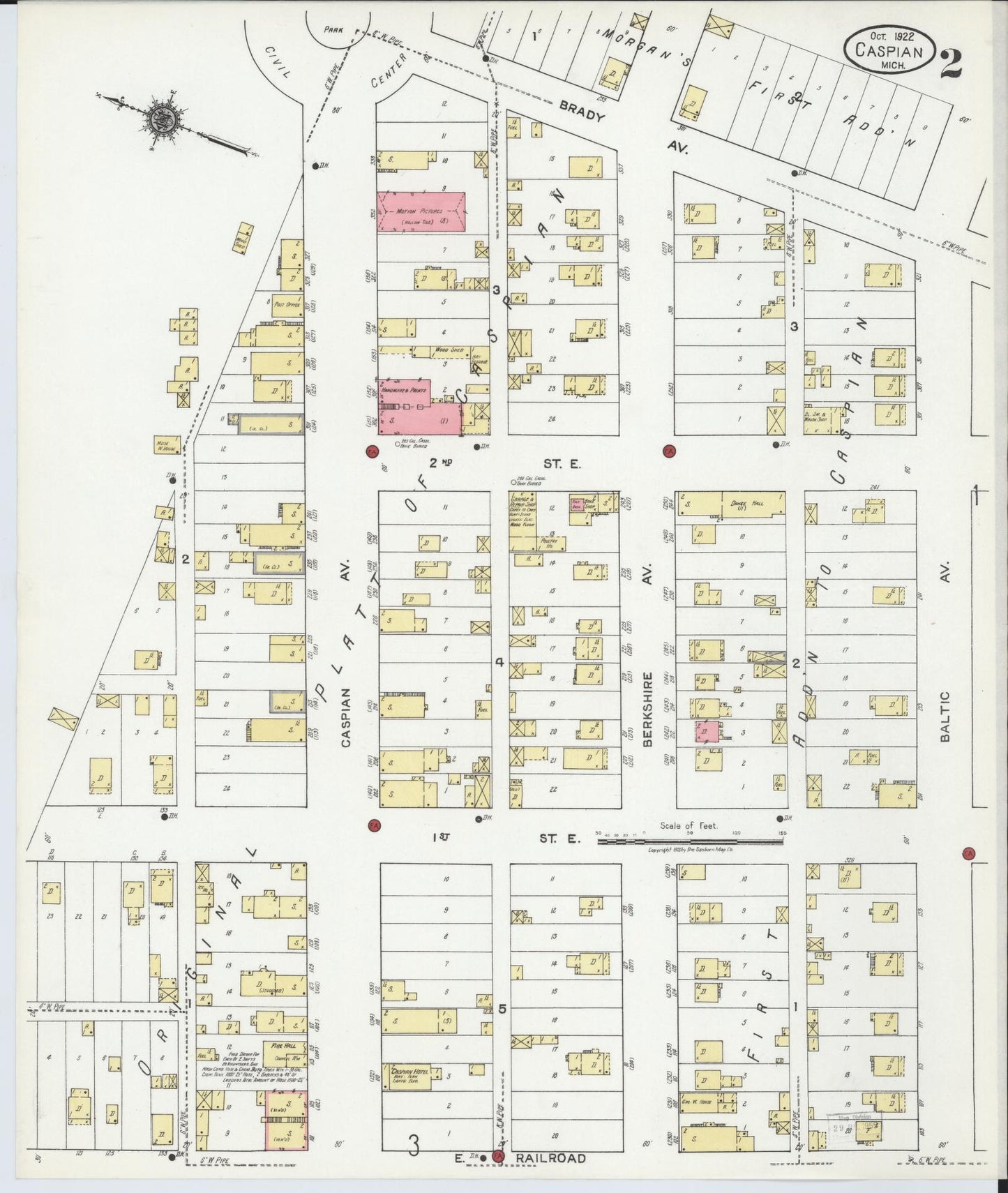 Sanborn Fire Insurance Map from Caspian, Iron County, Michigan (1922), Sheet #0002 - Complete Map Set gallery image, historic Sanborn map, vintage wall art, Michigan Michigan