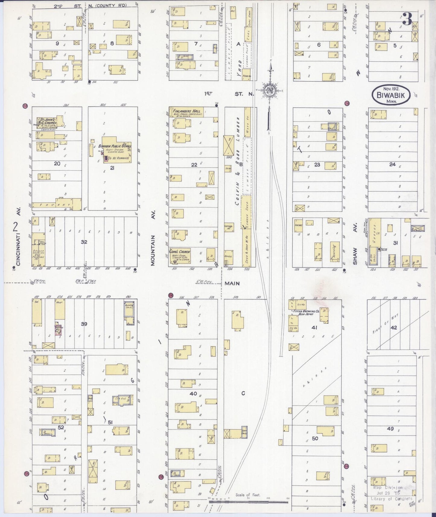 Sanborn Fire Insurance Map from Biwabik, Saint Louis County, Minnesota (1912), Sheet #0003 - Complete Map Set gallery image, historic Sanborn map, vintage wall art, Minnesota Minnesota