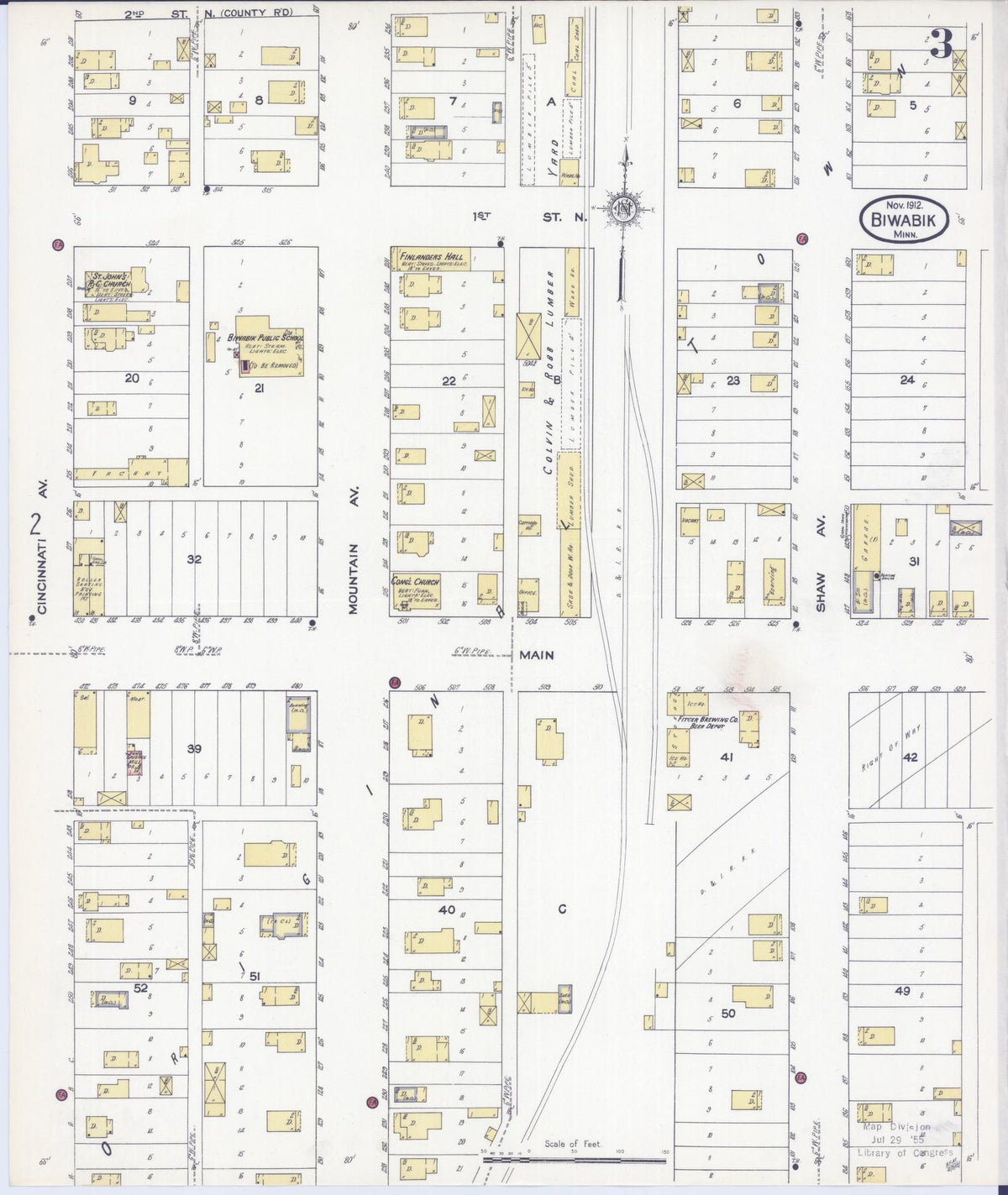Sanborn Fire Insurance Map from Biwabik, Saint Louis County, Minnesota (1912), Sheet #0003 - Complete Map Set gallery image, historic Sanborn map, vintage wall art, Minnesota Minnesota