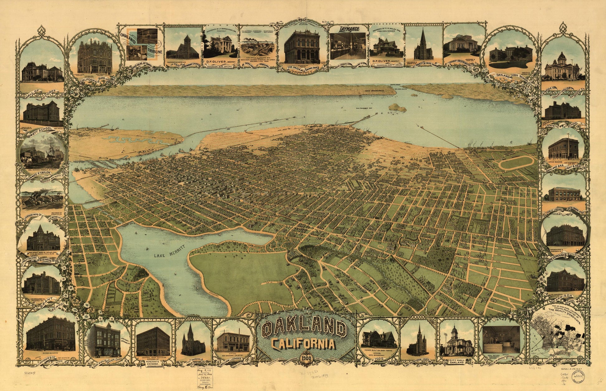 Oakland, California, 1900. (1900) – Historic Bird’s-Eye View Panorama Print