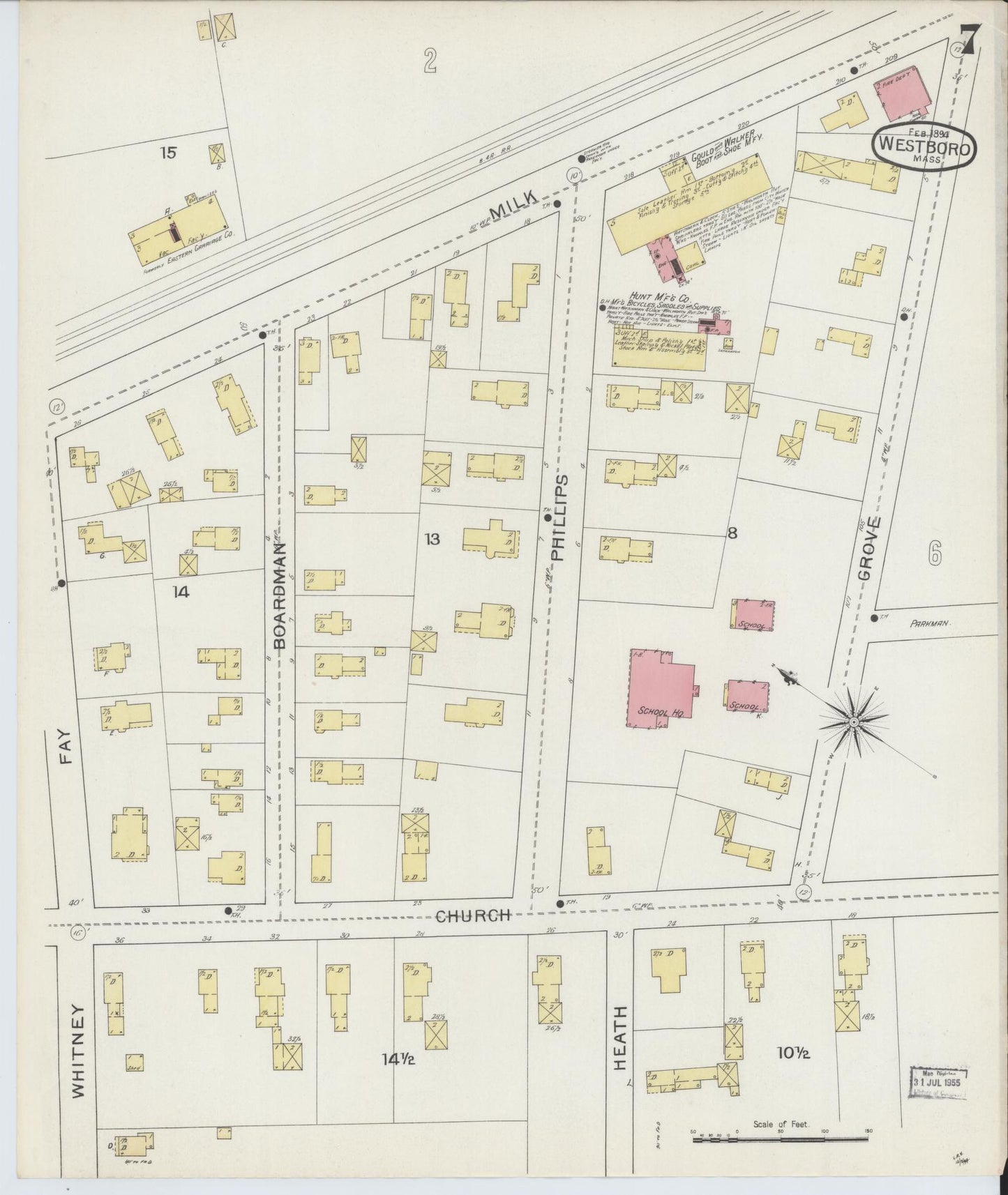 Sanborn Fire Insurance Map from Westboro, Worcester County, Massachusetts (1894), Sheet #0007 - Complete Map Set gallery image, historic Sanborn map, vintage wall art, Massachusetts Massachusetts