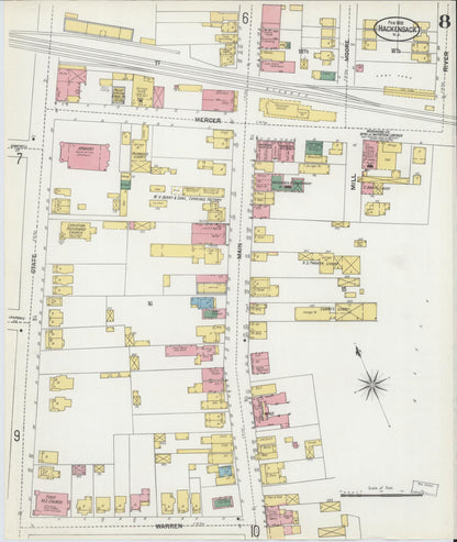 Sanborn Fire Insurance Map from Hackensack, Bergen County, New Jersey (1902), Sheet #0008 - Historic Sanborn Fire Insurance Map Print, vintage old map wall art, antique decor, genealogy gift, New Jersey New Jersey map