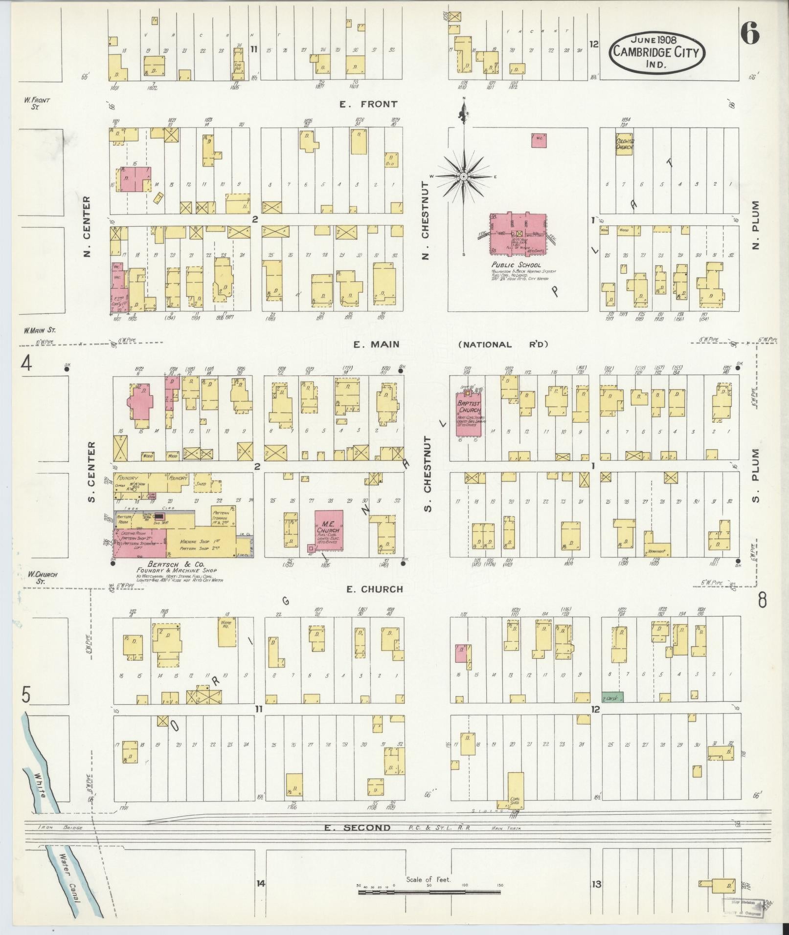 Sanborn Fire Insurance Map from Cambridge City, Wayne County, Indiana (1908), Sheet #0006 - Complete Map Set gallery image, historic Sanborn map, vintage wall art, Indiana Indiana