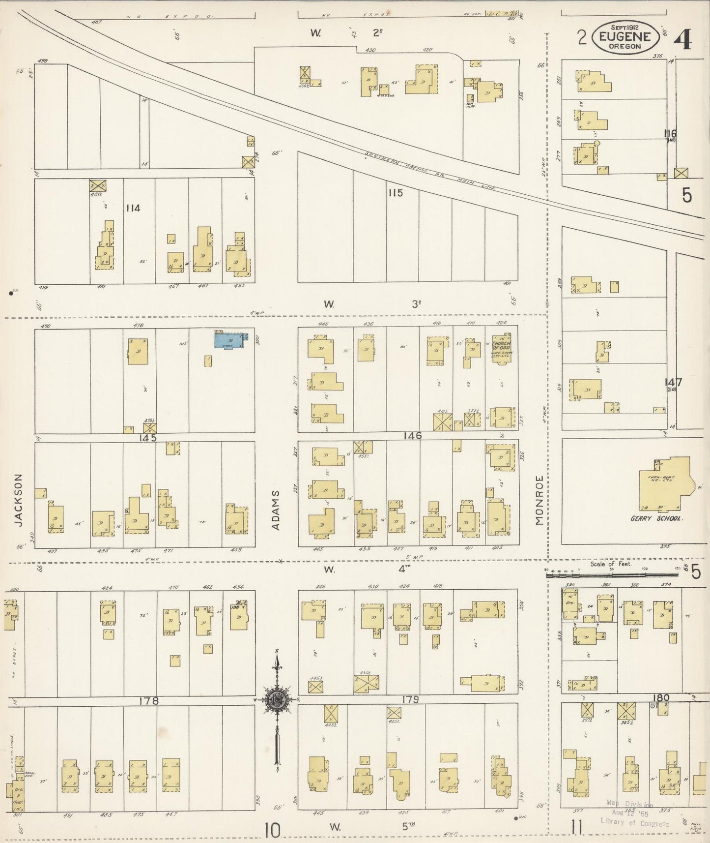 Sanborn Fire Insurance Map from Eugene, Lane County, Oregon (1912), Sheet #0004 - Historic Sanborn Fire Insurance Map Print, vintage old map wall art, antique decor, genealogy gift, Oregon Oregon map