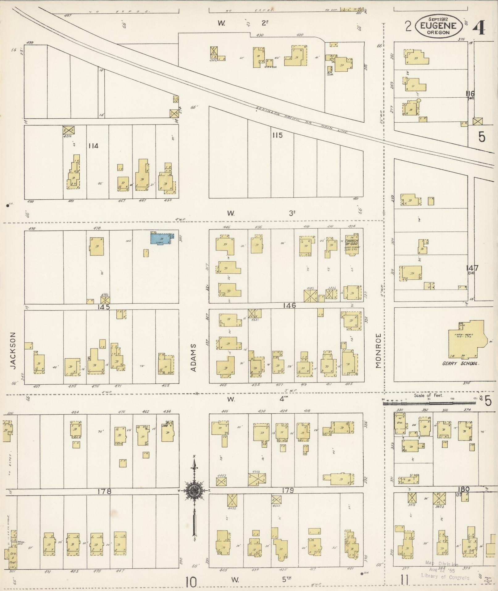 Sanborn Fire Insurance Map from Eugene, Lane County, Oregon (1912), Sheet #0004 - Historic Sanborn Fire Insurance Map Print, vintage old map wall art, antique decor, genealogy gift, Oregon Oregon map