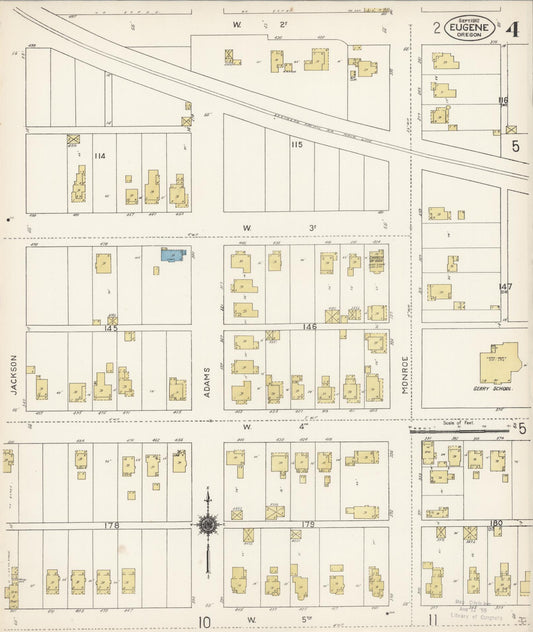 Sanborn Fire Insurance Map from Eugene, Lane County, Oregon (1912), Sheet #0004 - Historic Sanborn Fire Insurance Map Print, vintage old map wall art, antique decor, genealogy gift, Oregon Oregon map