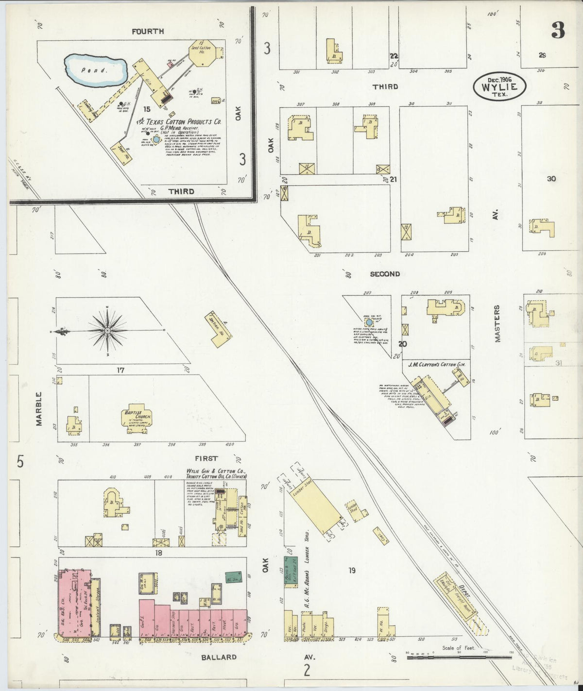 Sanborn Fire Insurance Map from Wylie, Collin County, Texas (1906), Sheet #0003 - Complete Map Set gallery image, historic Sanborn map, vintage wall art, Texas Texas