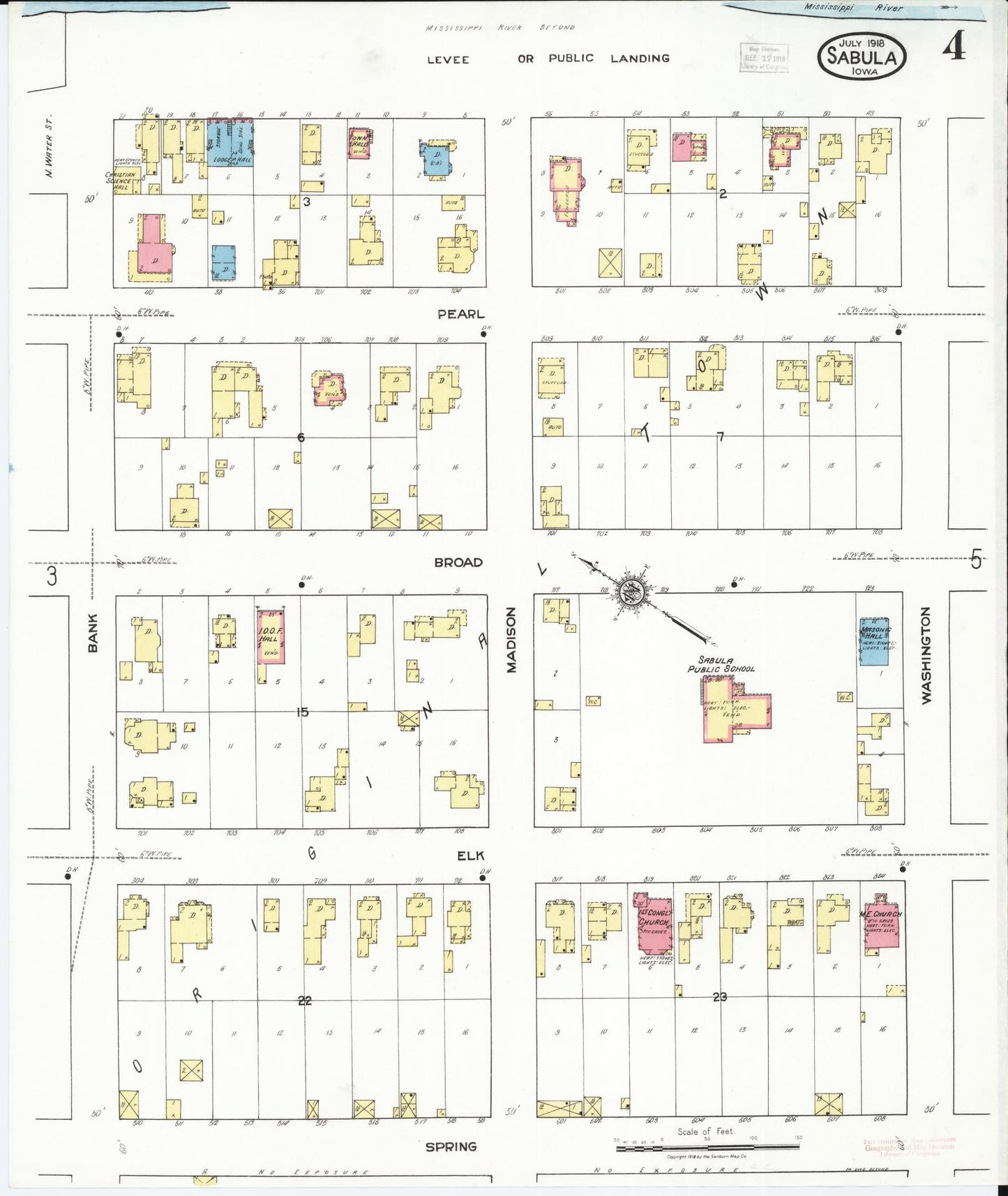 Sanborn Fire Insurance Map from Sabula, Jackson County, Iowa (1918), Sheet #0004 - Historic Sanborn Fire Insurance Map Print, vintage old map wall art