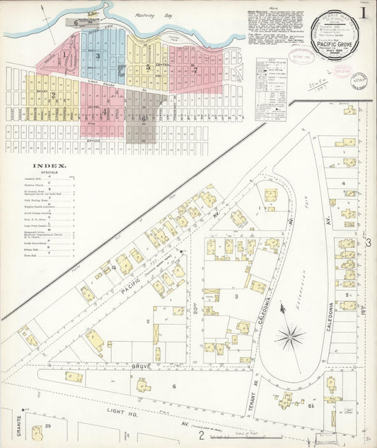 Sanborn Fire Insurance Map from Pacific Grove, Monterey County, California (1897), Sheet #0001 - Complete Map Set gallery image, historic Sanborn map, vintage wall art, California California