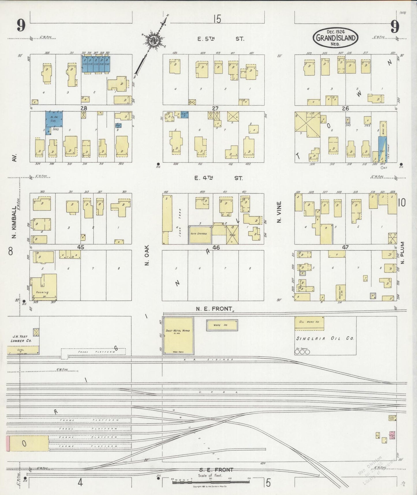 Sanborn Fire Insurance Map from Grand Island, Hall County, Nebraska (1924), Sheet #0009 - Complete Map Set gallery image, historic Sanborn map, vintage wall art, Nebraska Nebraska