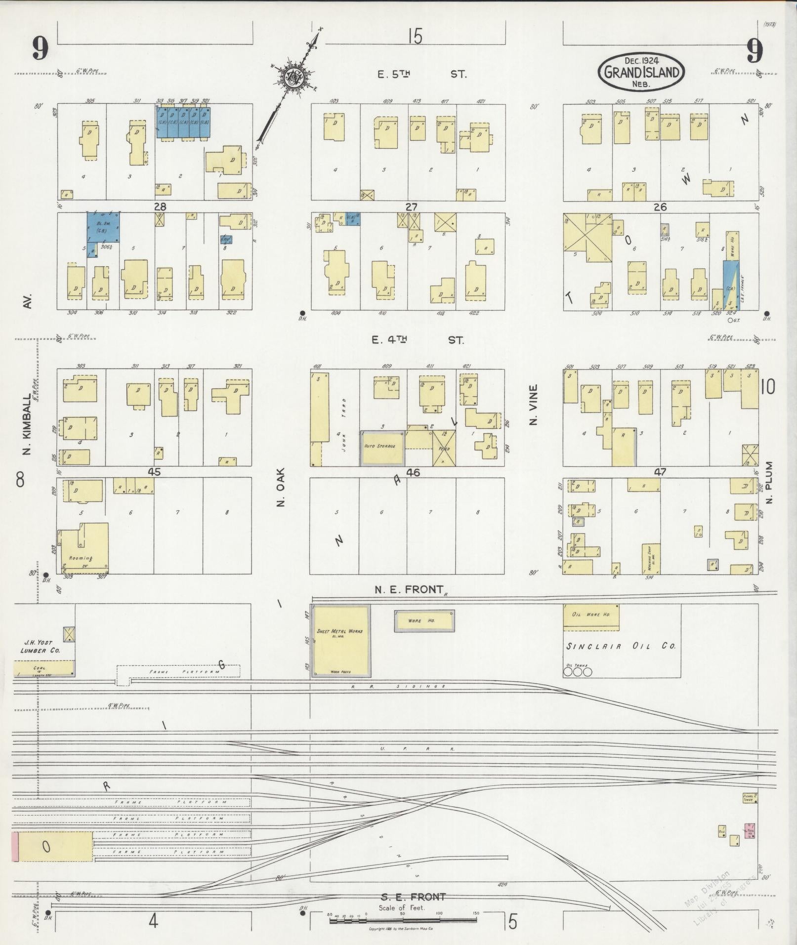Sanborn Fire Insurance Map from Grand Island, Hall County, Nebraska (1924), Sheet #0009 - Complete Map Set gallery image, historic Sanborn map, vintage wall art, Nebraska Nebraska