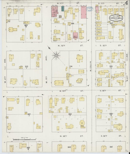 Sanborn Fire Insurance Map from Corsicana, Navarro County, Texas (1894), Sheet #0004 - Historic Sanborn Fire Insurance Map Print, vintage old map wall art, antique decor, genealogy gift, Texas Texas map