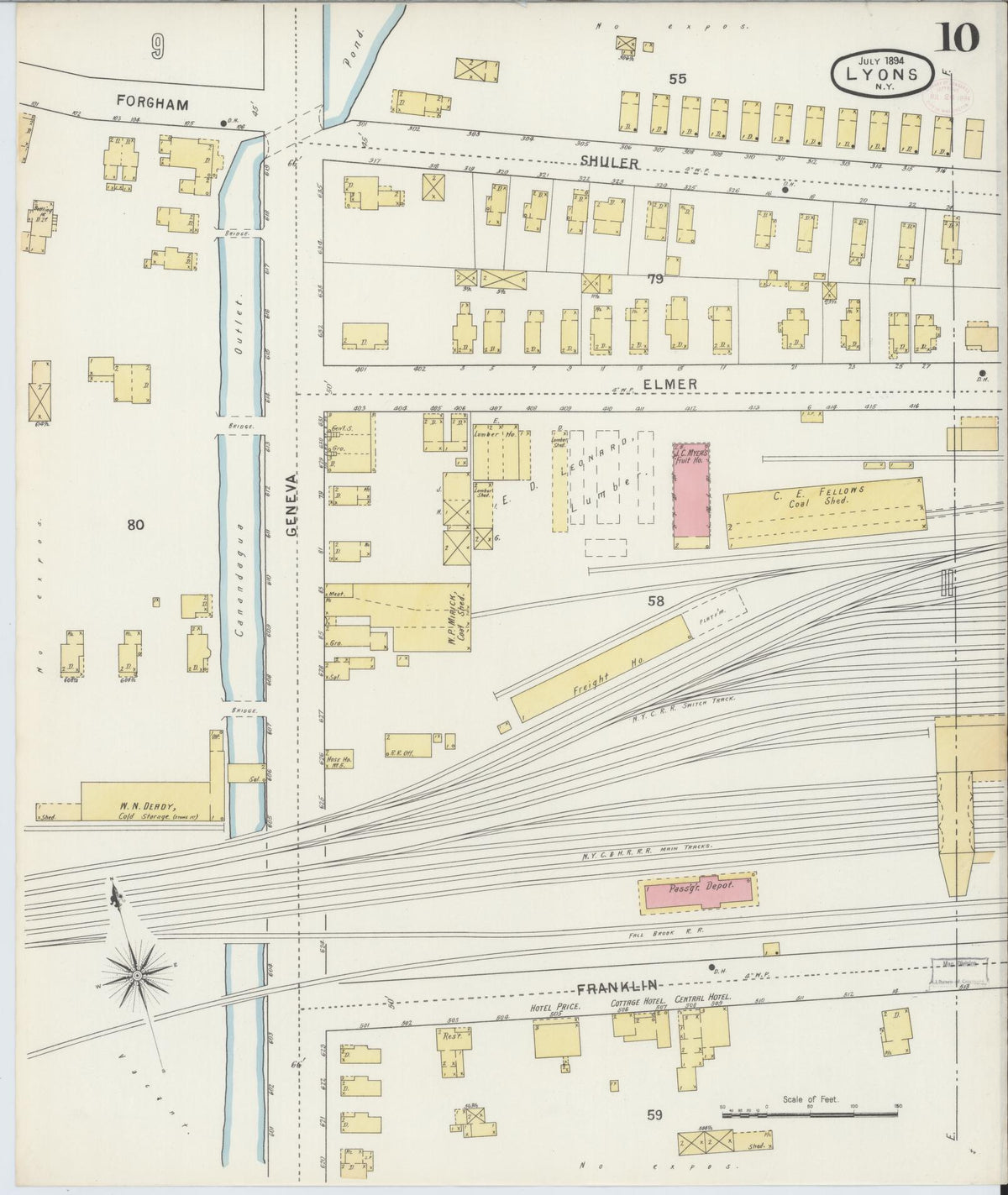 Sanborn Fire Insurance Map from Lyons, Wayne County, New York (1894), Sheet #0010 - Complete Map Set gallery image, historic Sanborn map, vintage wall art, New York New York
