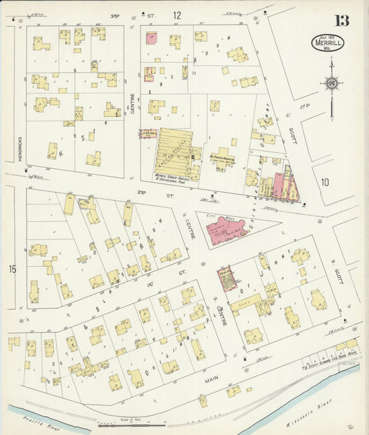 Sanborn Fire Insurance Map from Merrill, Lincoln County, Wisconsin (1913), Sheet #0013 - Historic Sanborn Fire Insurance Map Print, vintage old map wall art, antique decor, genealogy gift, Wisconsin Wisconsin map