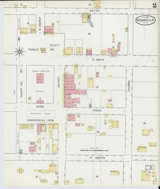 Sanborn Fire Insurance Map from Woodville, Wilkinson County, Mississippi (1893), Sheet #0002 - Historic Sanborn Fire Insurance Map Print, vintage old map wall art, antique decor, genealogy gift, Mississippi Mississippi map