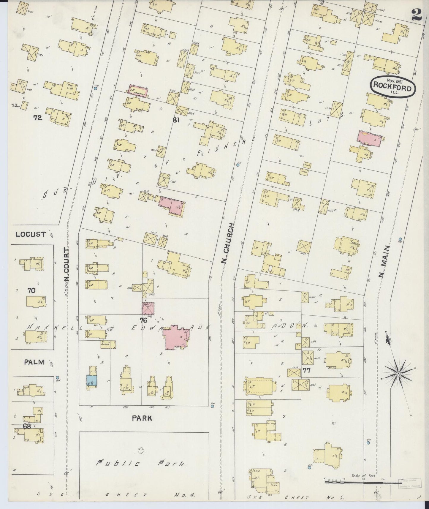 Sanborn Fire Insurance Map from Rockford, Winnebago County, Illinois (1891), Sheet #0002 - Complete Map Set gallery image, historic Sanborn map, vintage wall art, Illinois Illinois