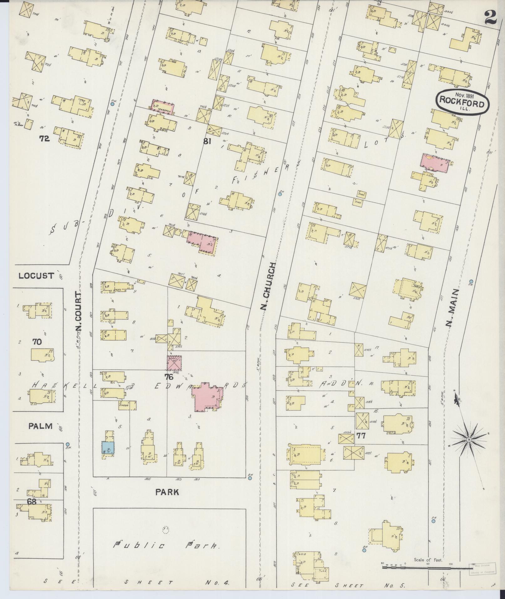 Sanborn Fire Insurance Map from Rockford, Winnebago County, Illinois (1891), Sheet #0002 - Complete Map Set gallery image, historic Sanborn map, vintage wall art, Illinois Illinois