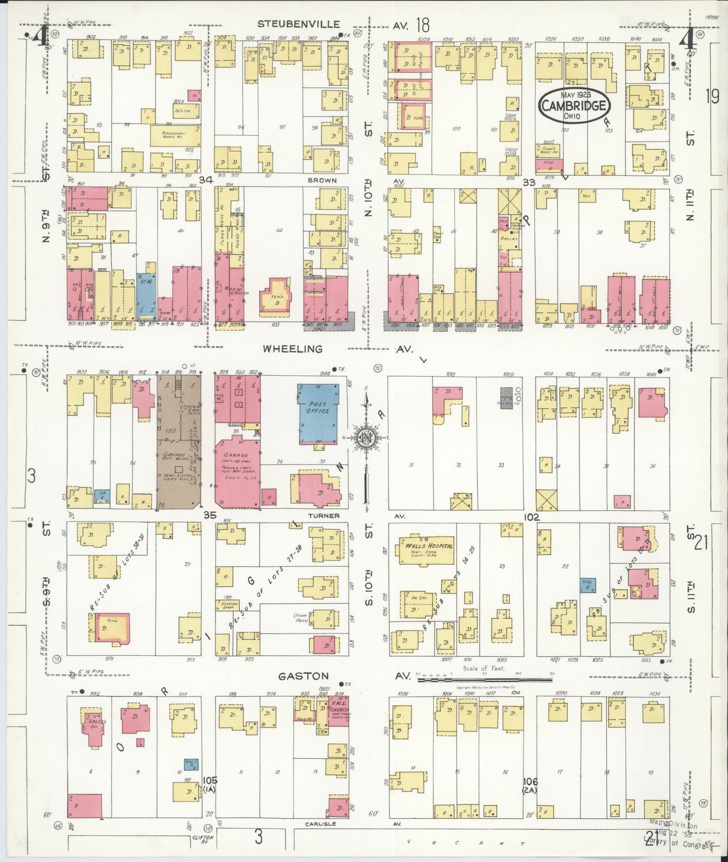 Sanborn Fire Insurance Map from Cambridge, Guernsey County, Ohio (1923), Sheet #0004 - Historic Sanborn Fire Insurance Map Print, vintage old map wall art, antique decor, genealogy gift, Ohio Ohio map