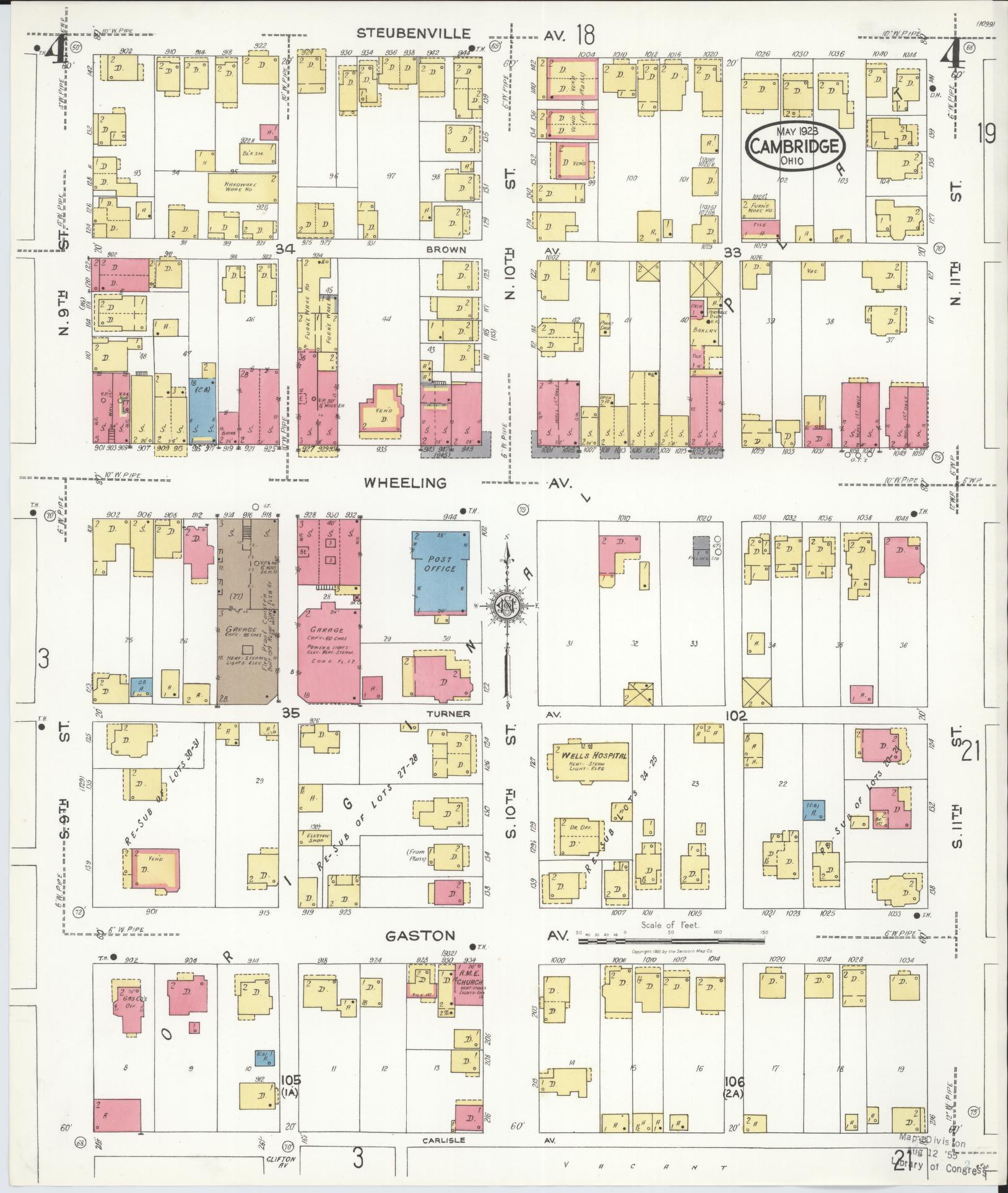 Sanborn Fire Insurance Map from Cambridge, Guernsey County, Ohio (1923), Sheet #0004 - Historic Sanborn Fire Insurance Map Print, vintage old map wall art, antique decor, genealogy gift, Ohio Ohio map