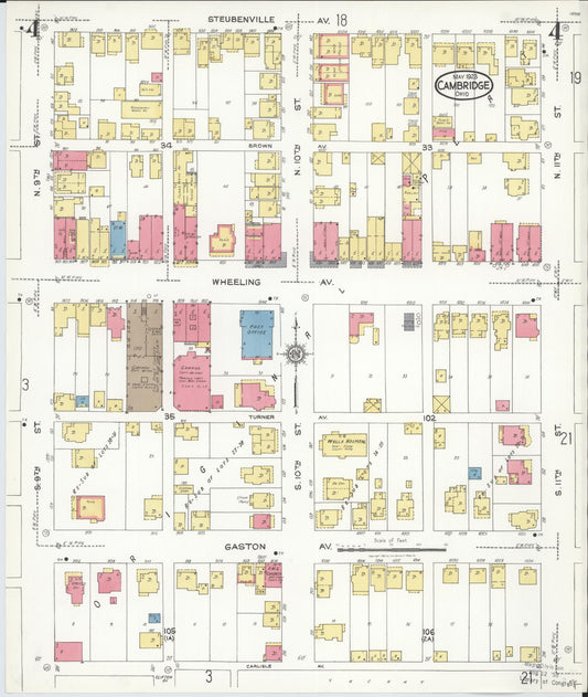 Sanborn Fire Insurance Map from Cambridge, Guernsey County, Ohio (1923), Sheet #0004 - Historic Sanborn Fire Insurance Map Print, vintage old map wall art, antique decor, genealogy gift, Ohio Ohio map