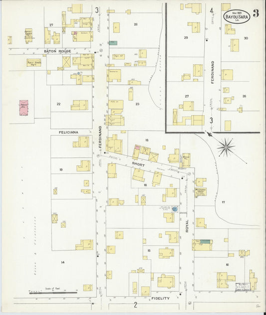 Sanborn Fire Insurance Map from Bayou Sara, West Feliciana Parish, Louisiana (1909), Sheet #0003 - Historic Sanborn Fire Insurance Map Print, vintage old map wall art, antique decor, genealogy gift, Louisiana Louisiana map