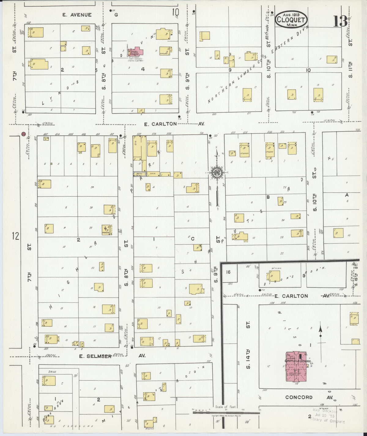 Sanborn Fire Insurance Map from Cloquet, Carlton County, Minnesota (1919), Sheet #0013 - Complete Map Set gallery image, historic Sanborn map, vintage wall art, Minnesota Minnesota