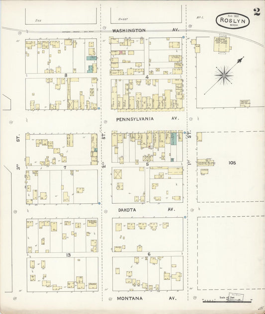 Sanborn Fire Insurance Map from Roslyn, Kittitas County, Washington (1891), Sheet #0002 - Historic Sanborn Fire Insurance Map Print, vintage old map wall art, antique decor, genealogy gift, Washington Washington map