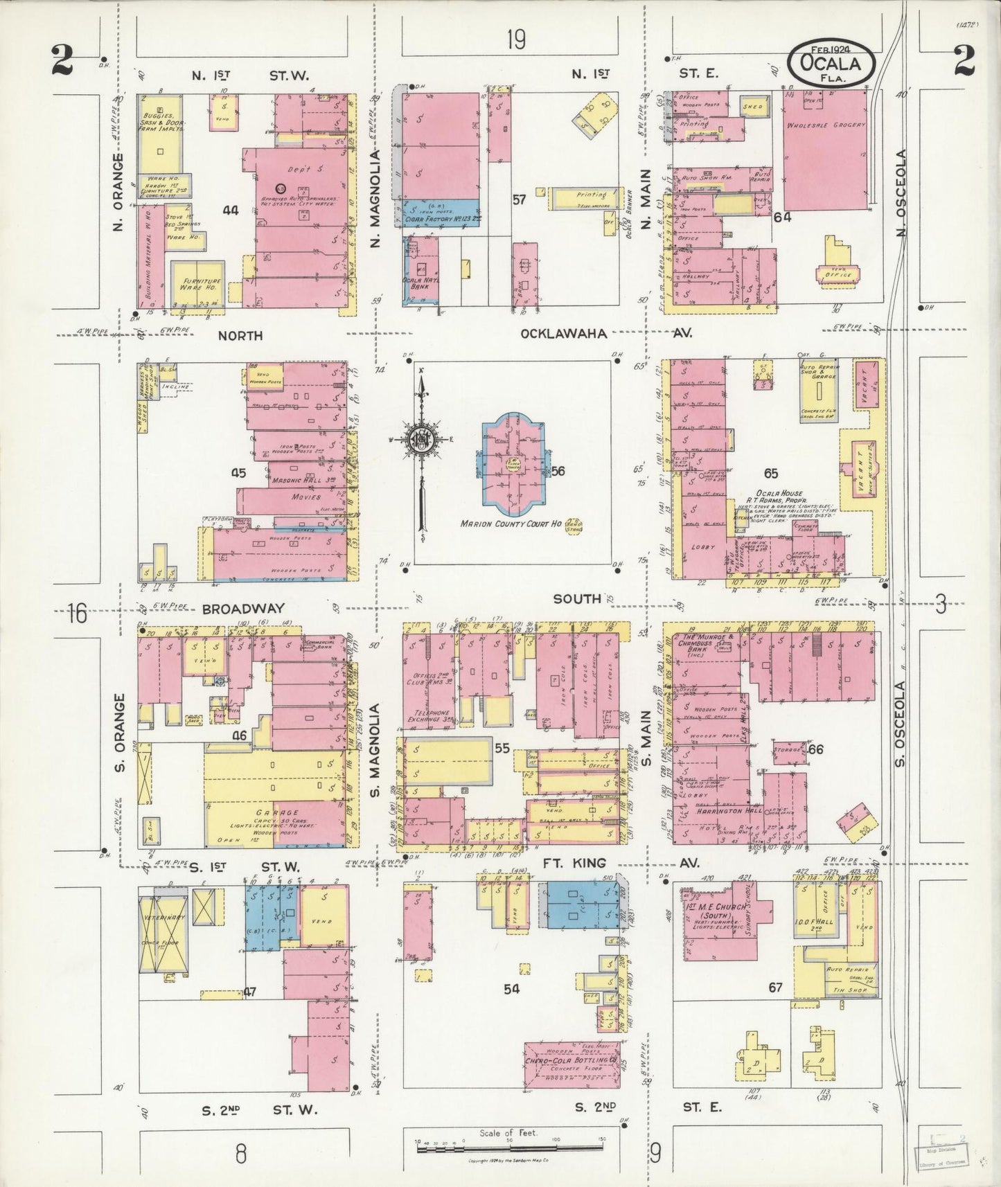 Sanborn Fire Insurance Map from Ocala, Marion County, Florida (1924), Sheet #0002 - Complete Map Set gallery image, historic Sanborn map, vintage wall art, Florida Florida