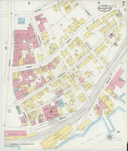 Sanborn Fire Insurance Map from New London, New London County, Connecticut (1896), Sheet #0007 - Complete Map Set gallery image, historic Sanborn map, vintage wall art, Connecticut Connecticut