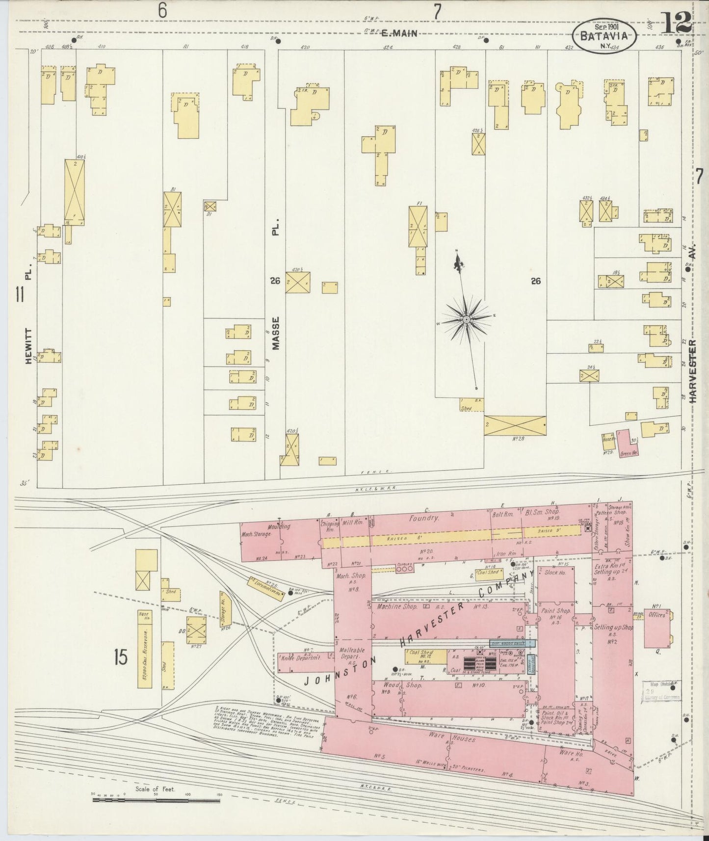 Sanborn Fire Insurance Map from Batavia, Genesee County, New York (1901), Sheet #0012 - Historic Sanborn Fire Insurance Map Print, vintage old map wall art, antique decor, genealogy gift, New York New York map