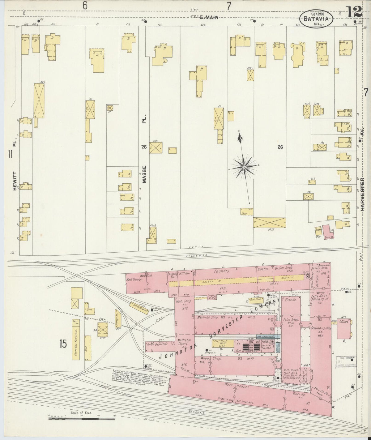 Sanborn Fire Insurance Map from Batavia, Genesee County, New York (1901), Sheet #0012 - Historic Sanborn Fire Insurance Map Print, vintage old map wall art, antique decor, genealogy gift, New York New York map