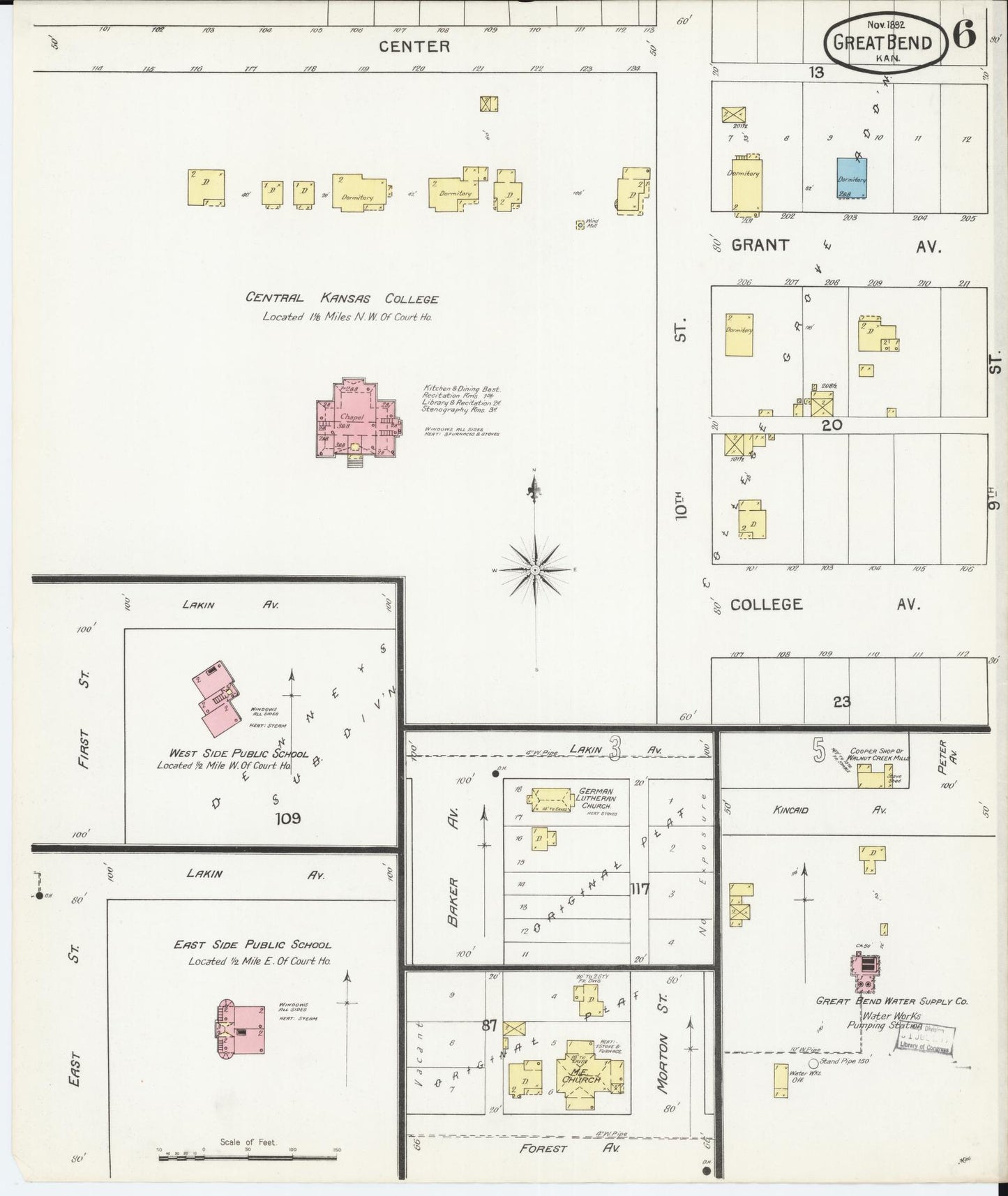 Sanborn Fire Insurance Map from Great Bend, Barton County, Kansas (1892), Sheet #0006 - Complete Map Set gallery image, historic Sanborn map, vintage wall art, Kansas Kansas