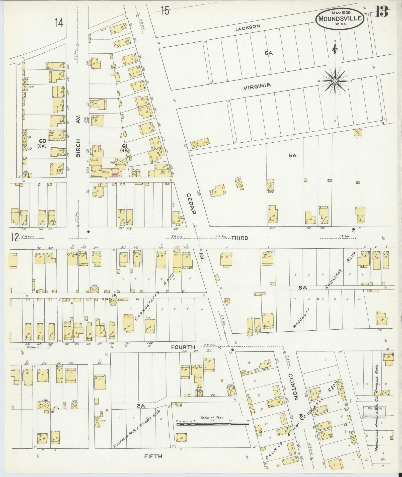 Sanborn Fire Insurance Map from Moundsville, Marshall County, West Virginia (1909), Sheet #0013 - Historic Sanborn Fire Insurance Map Print, vintage old map wall art, antique decor, genealogy gift, West Virginia West Virginia map