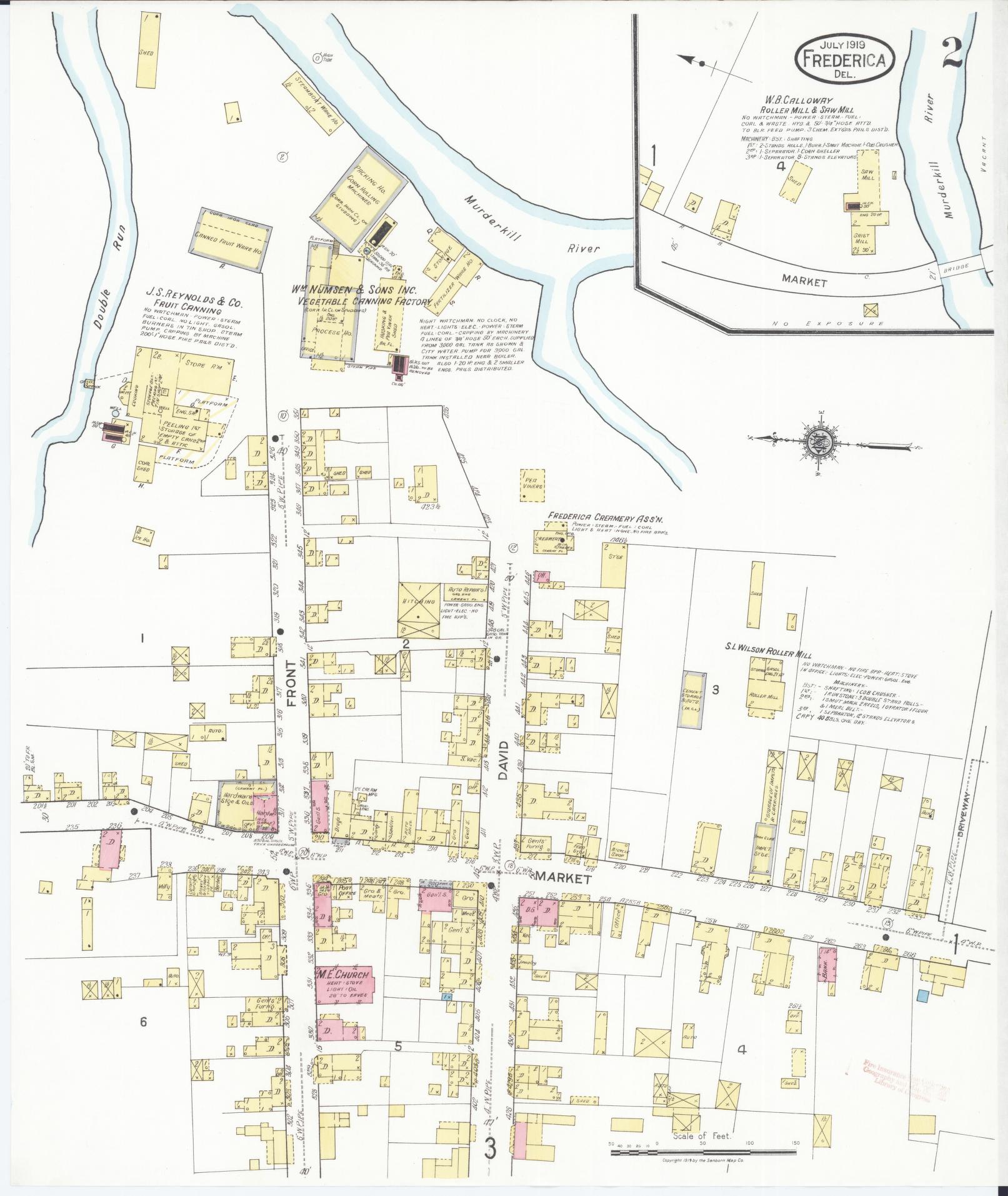 Sanborn Fire Insurance Map from Frederica, Kent County, Delaware (1919), Sheet #0002 - Complete Map Set gallery image, historic Sanborn map, vintage wall art, Delaware Delaware