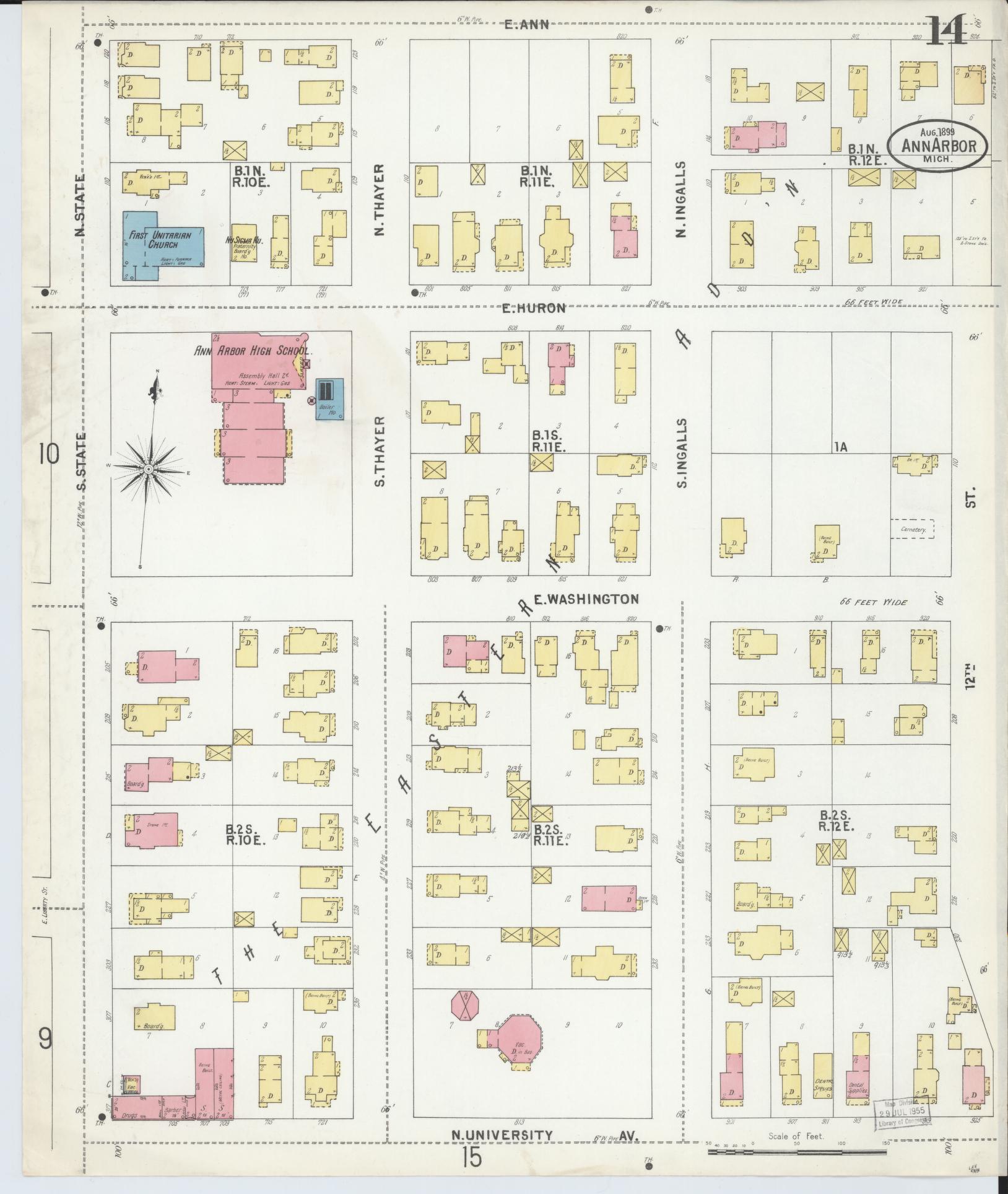 Sanborn Fire Insurance Map from Ann Arbor, Washtenaw County, Michigan (1899), Sheet #0014 - Historic Sanborn Fire Insurance Map Print, vintage old map wall art, antique decor, genealogy gift, Michigan Michigan map