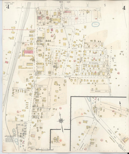 Sanborn Fire Insurance Map from Overton, Rusk County, Texas (1939), Sheet #0004 - Historic Sanborn Fire Insurance Map Print, vintage old map wall art, antique decor, genealogy gift, Texas Texas map