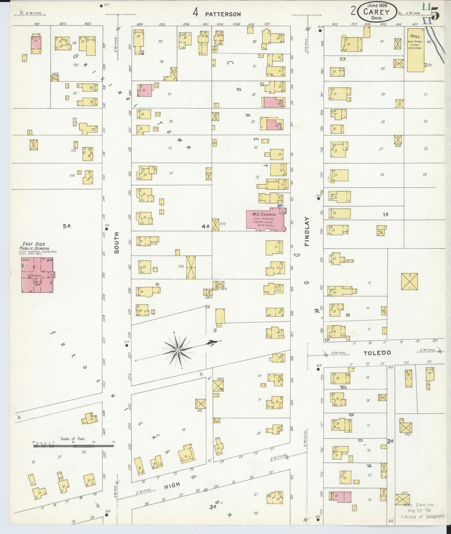 Sanborn Fire Insurance Map from Carey, Wyandot County, Ohio (1908), Sheet #0005 - Historic Sanborn Fire Insurance Map Print, vintage old map wall art, antique decor, genealogy gift, Ohio Ohio map