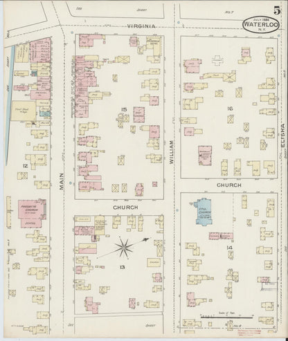 Sanborn Fire Insurance Map from Waterloo, Seneca County, New York (1886), Sheet #0005 - Historic Sanborn Fire Insurance Map Print, vintage old map wall art, antique decor, genealogy gift, New York New York map
