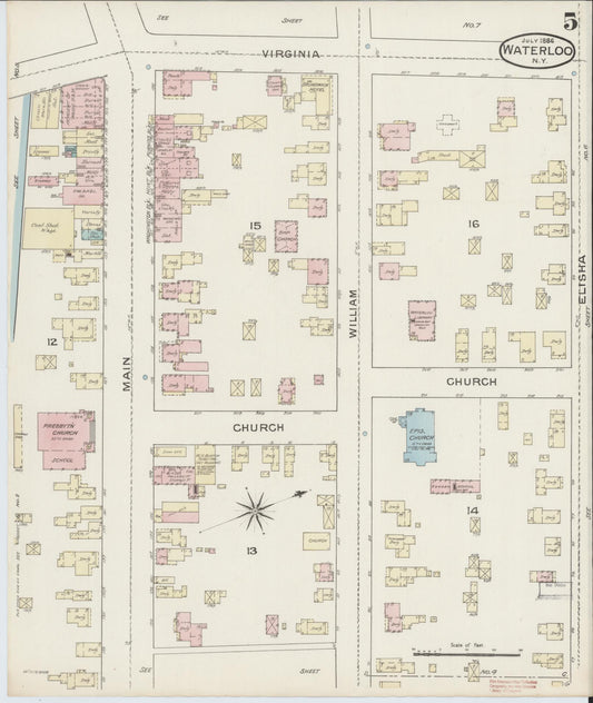 Sanborn Fire Insurance Map from Waterloo, Seneca County, New York (1886), Sheet #0005 - Historic Sanborn Fire Insurance Map Print, vintage old map wall art, antique decor, genealogy gift, New York New York map